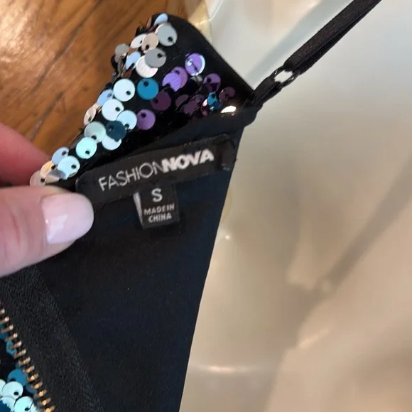 Fashion Nova Purple and Silver Sequin Dress SZ Small - Picture 13 of 14